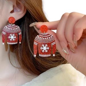 Red Glitter Christmas Sweater Drop Earrings